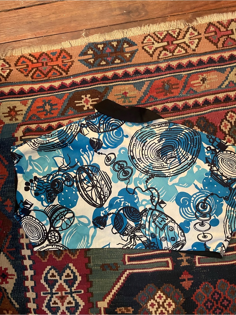 1950s Tiki Halter Circle Skirt Bolero 3pc Set Blue Black Cotton XS - Picture 15 of 15